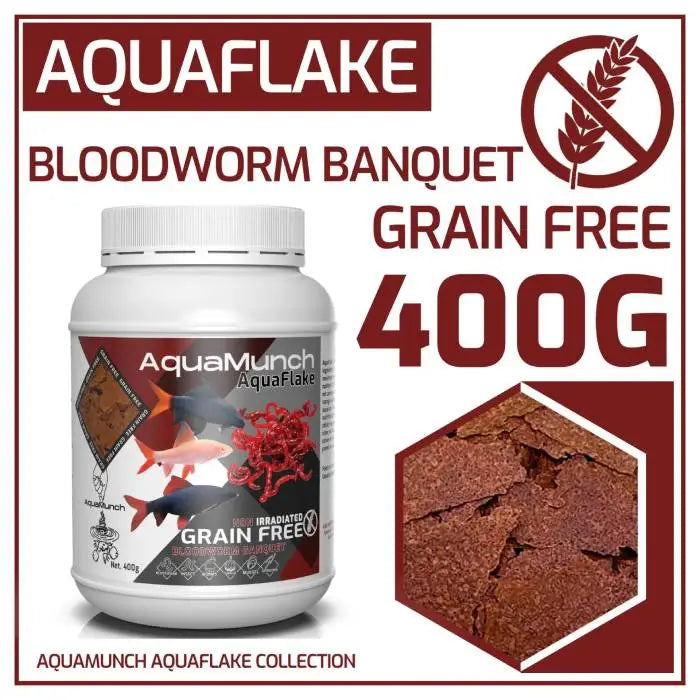 Bloodworm Banquet AquaFlake 400G AquaMunch bloodworm flake fish food tub